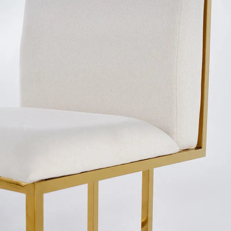 Modern Linen Dining Chair Upholstered in Beige Stainless Steel Leg Gold (Set of 2)