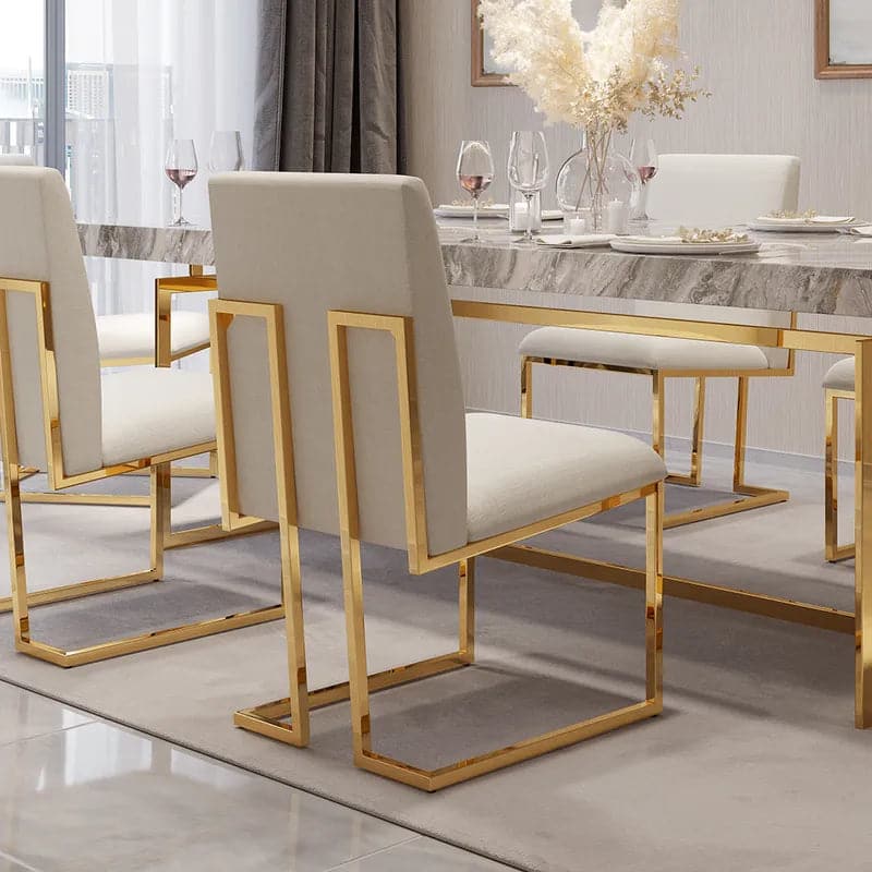 Modern Linen Dining Chair Upholstered in Beige Stainless Steel Leg Gold (Set of 2)