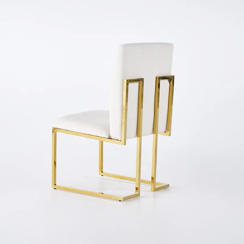 Modern Linen Dining Chair Upholstered in Beige Stainless Steel Leg Gold (Set of 2)