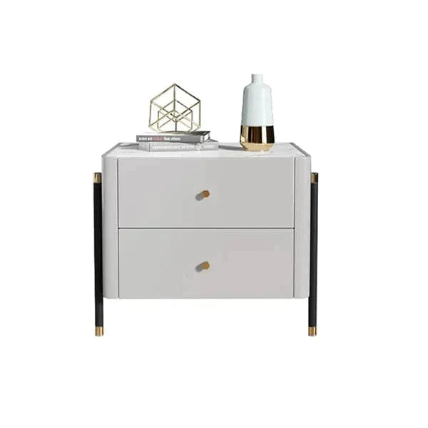 Modern Luxury Gray Nightstand 2-Drawer Bedside Table with Sintered Stone Top