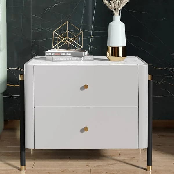 Modern Luxury Gray Nightstand 2-Drawer Bedside Table with Sintered Stone Top