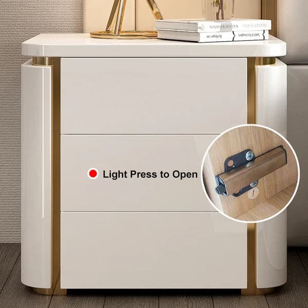 Modern Luxury White & Gold 3 Drawers Bedroom Nightstand Square Bedside Table