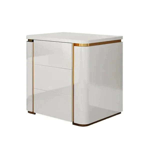 Modern Luxury White & Gold 3 Drawers Bedroom Nightstand Square Bedside Table