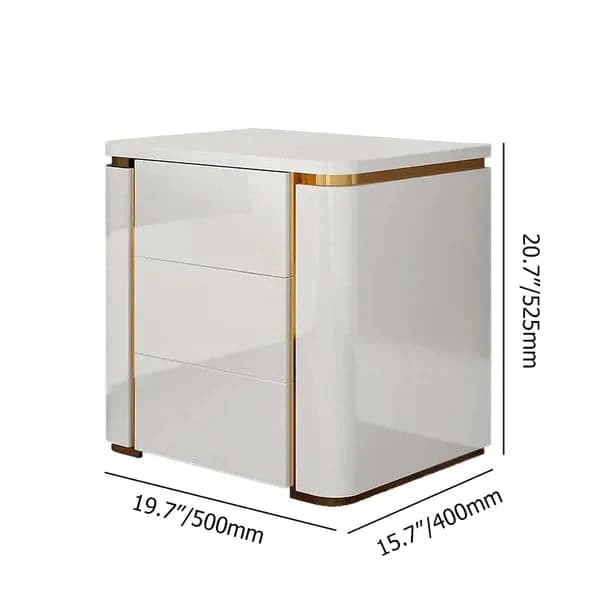 Modern Luxury White & Gold 3 Drawers Bedroom Nightstand Square Bedside Table