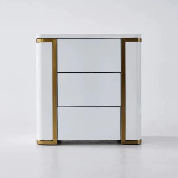 Modern Luxury White & Gold 3 Drawers Bedroom Nightstand Square Bedside Table