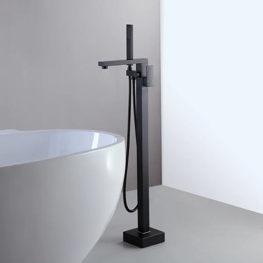 Modern Matte Black 1-Handle Freestanding Bathtub Faucet & Handshower Solid Brass