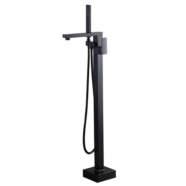 Modern Matte Black 1-Handle Freestanding Bathtub Faucet & Handshower Solid Brass