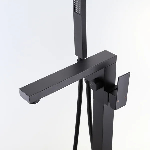 Modern Matte Black 1-Handle Freestanding Bathtub Faucet & Handshower Solid Brass