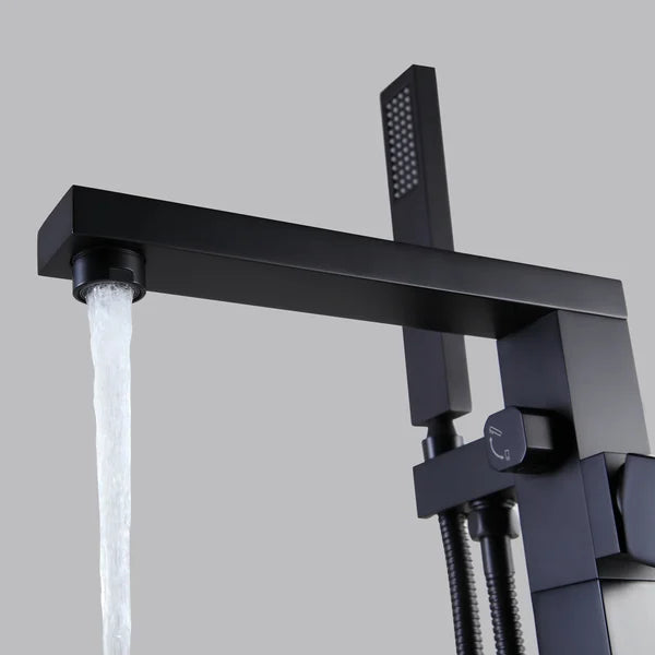 Modern Matte Black 1-Handle Freestanding Bathtub Faucet & Handshower Solid Brass