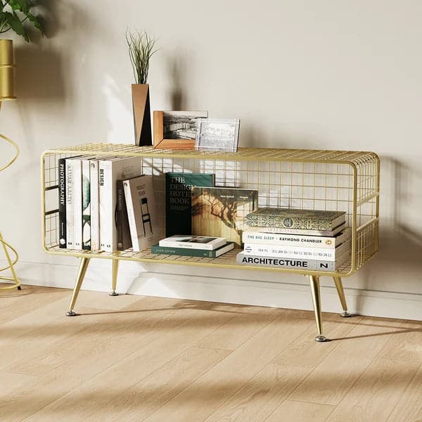 Modern Mesh Standing Etagere Bookshelf in Gold