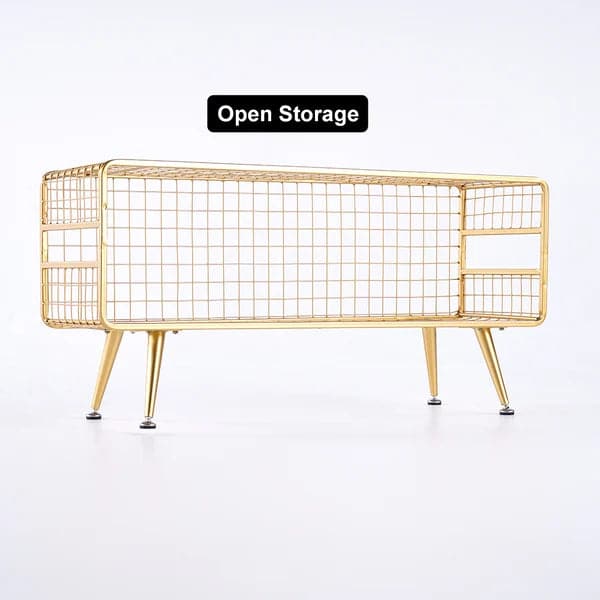 Modern Mesh Standing Etagere Bookshelf in Gold