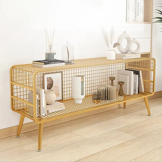 Modern Mesh Standing Etagere Bookshelf in Gold