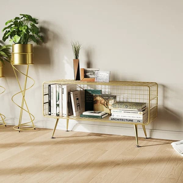 Modern Mesh Standing Etagere Bookshelf in Gold