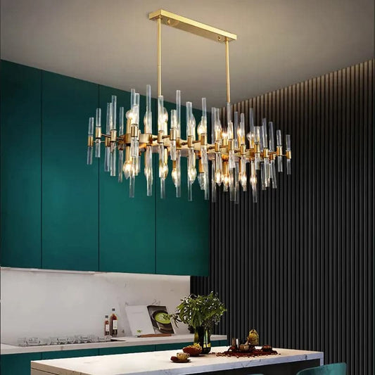 Modern Metal & Glass 20-Light Kitchen Island Pendant Light Chandelier in Brass