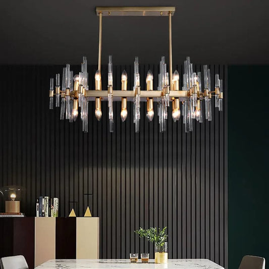 Modern Metal & Glass 20-Light Kitchen Island Pendant Light Chandelier in Brass