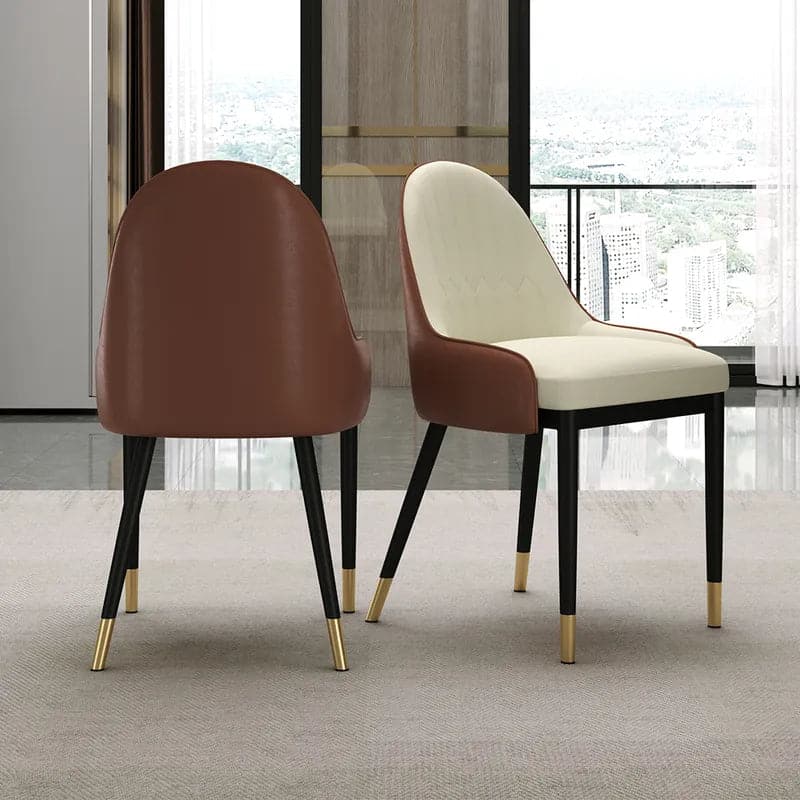 Modern Mid-Century Beige & Brown Faux Leather Upholstered Dining Chair (Set of 2)