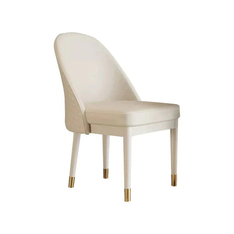 Modern Minimalist Beige Faux Leather Dining Chair in Solid Wood Frame