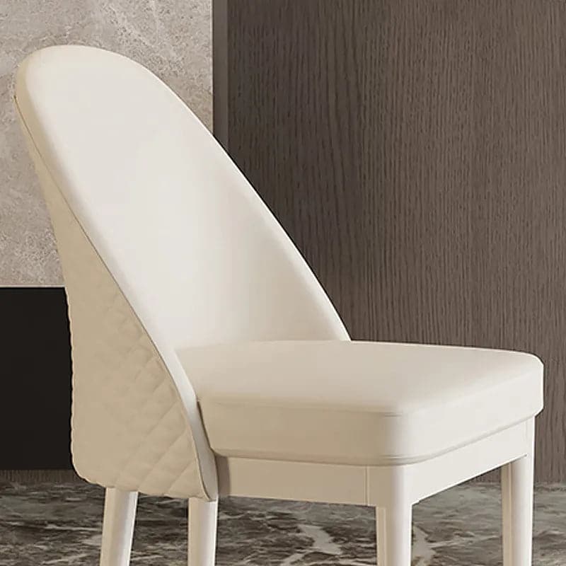 Modern Minimalist Beige Faux Leather Dining Chair in Solid Wood Frame