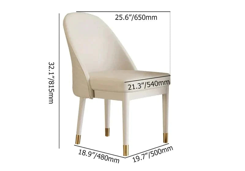 Modern Minimalist Beige Faux Leather Dining Chair in Solid Wood Frame