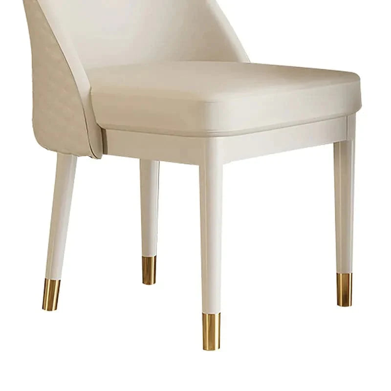 Modern Minimalist Beige Faux Leather Dining Chair in Solid Wood Frame