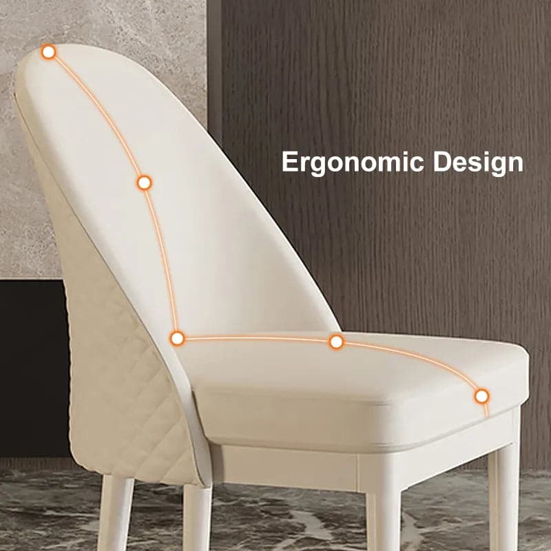 Modern Minimalist Beige Faux Leather Dining Chair in Solid Wood Frame