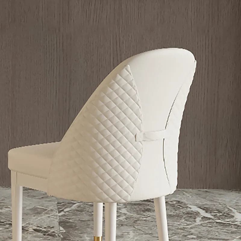 Modern Minimalist Beige Faux Leather Dining Chair in Solid Wood Frame