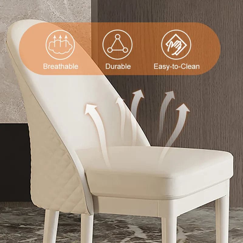 Modern Minimalist Beige Faux Leather Dining Chair in Solid Wood Frame