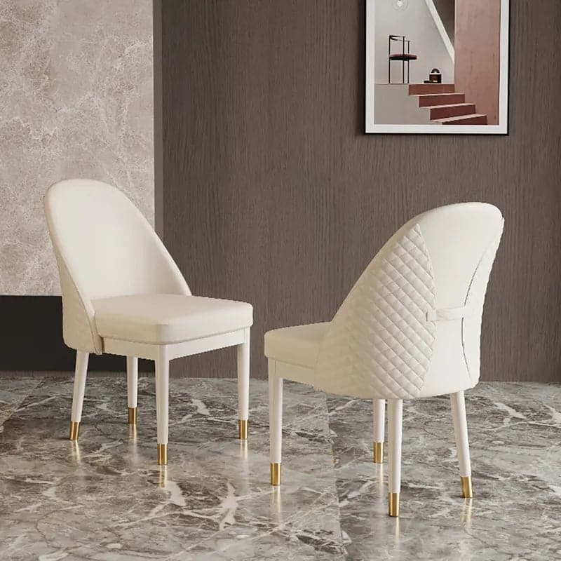 Modern Minimalist Beige Faux Leather Dining Chair in Solid Wood Frame