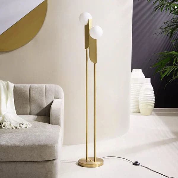 Modern Minimalist Torchiere Floor Lamp 2-Light with Glass Shade & Gold Metal