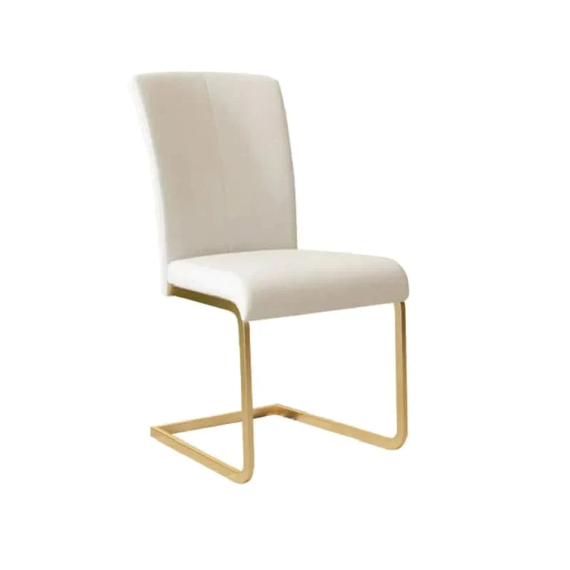 Modern Minimalist Upholstered White PU Leather Dining Chairs Set of 4 Gold Metal Base