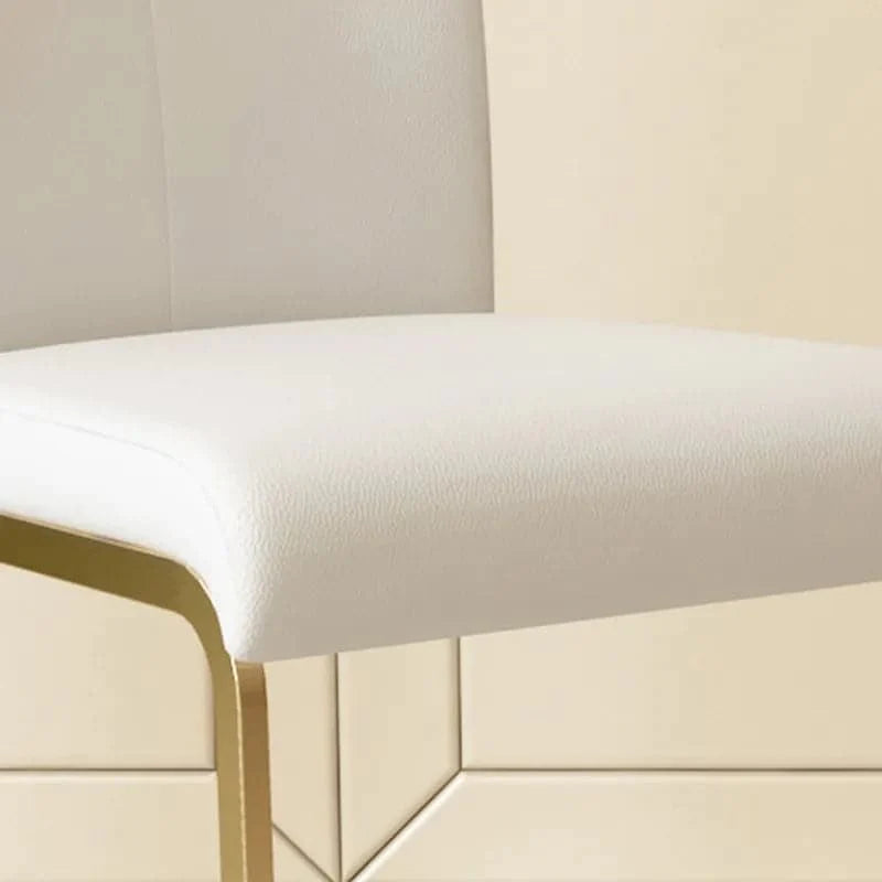 Modern Minimalist Upholstered White PU Leather Dining Chairs Set of 4 Gold Metal Base