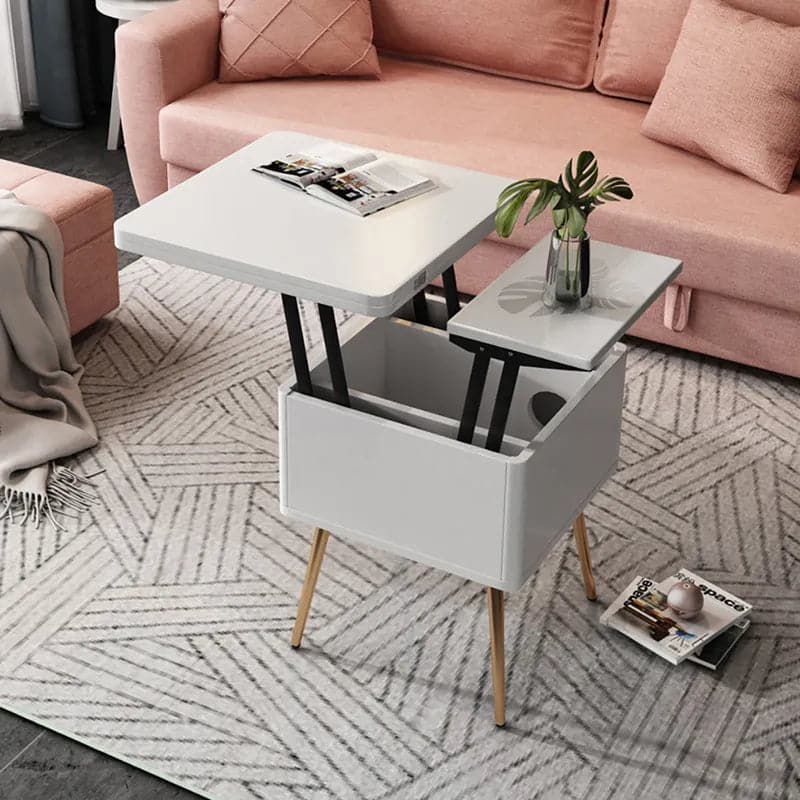 Modern Multi-functional Coffee Table Extendable with Storage & Lift Top in White