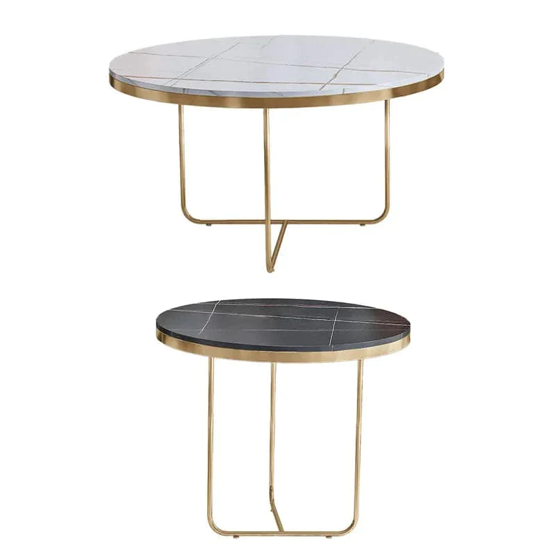 Modern Nesting Coffee Table Set 2-Piece Black and White Sintered Stone Top Gold Base