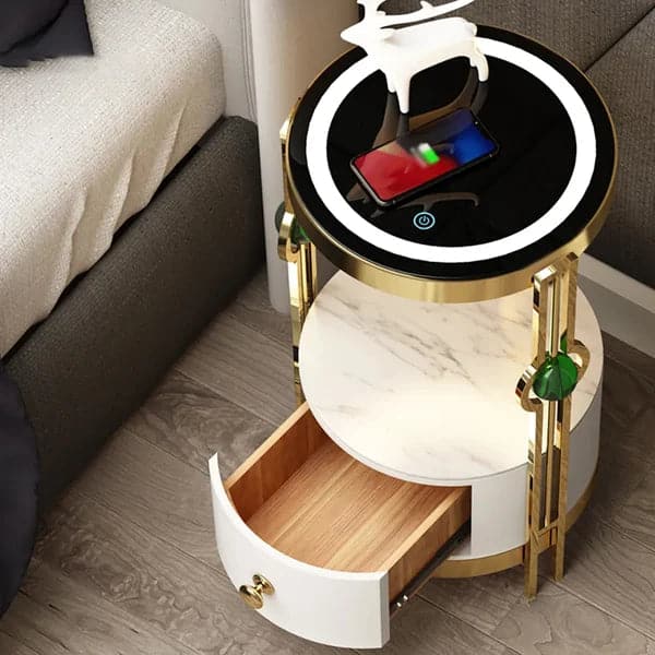 Modern Nightstand with LED Light Bedside Table with Wireless Charging & USB Port