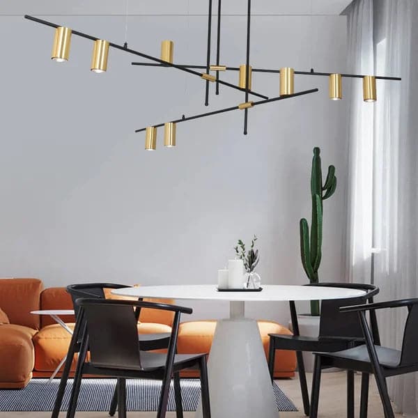 Modern Nordic Gold Cylinder Adjustable Black Branch 9-Light Pendant Light