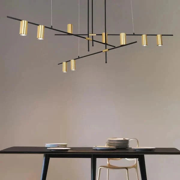 Modern Nordic Gold Cylinder Adjustable Black Branch 9-Light Pendant Light