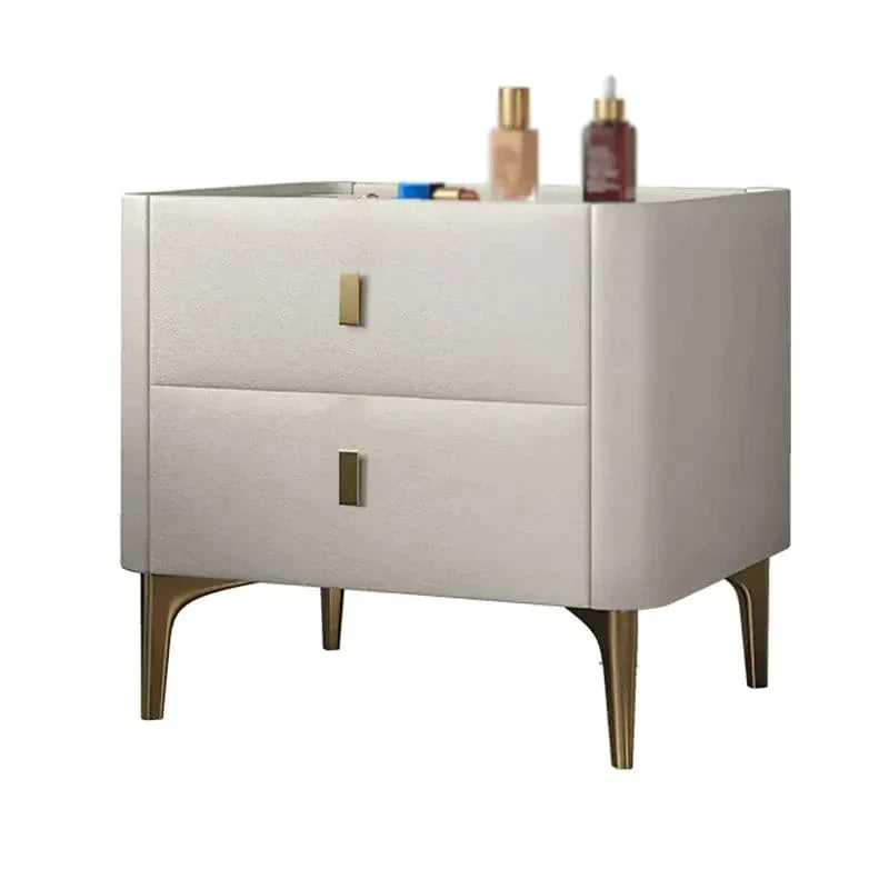 Modern Off White Nightstand 2-Drawer Bedside Cabinet with Sintered Stone Top