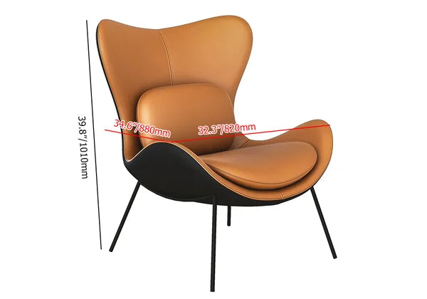 Modern Orange & Black Accent Chair PU Leather Upholstery Pillow Included