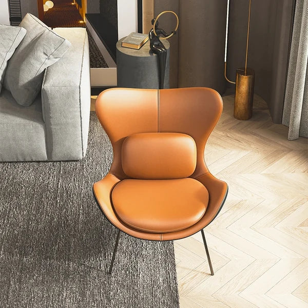 Modern Orange & Black Accent Chair PU Leather Upholstery Pillow Included