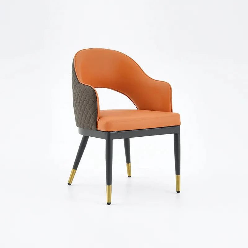 Modern Orange & Coffee PU Leather Dining Chair (Set of 2) Open Back with Arms