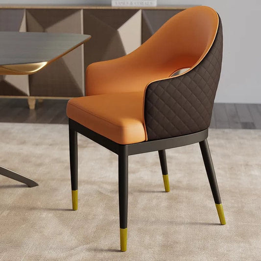 Modern Orange & Coffee PU Leather Dining Chair (Set of 2) Open Back with Arms