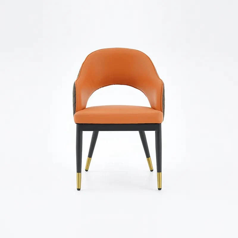 Modern Orange & Coffee PU Leather Dining Chair (Set of 2) Open Back with Arms