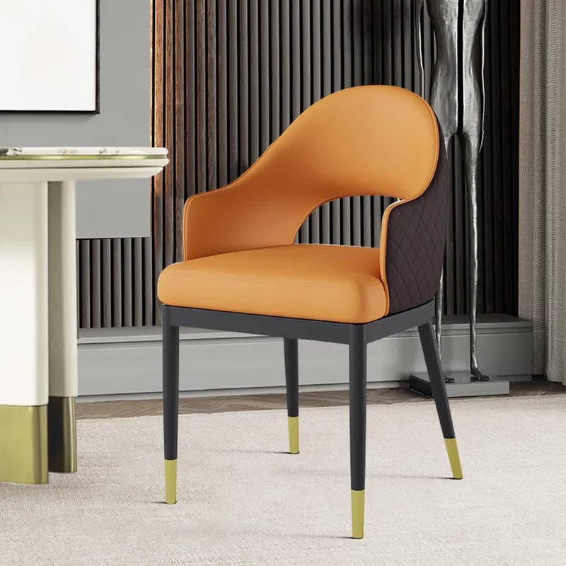 Modern Orange & Coffee PU Leather Dining Chair (Set of 2) Open Back with Arms