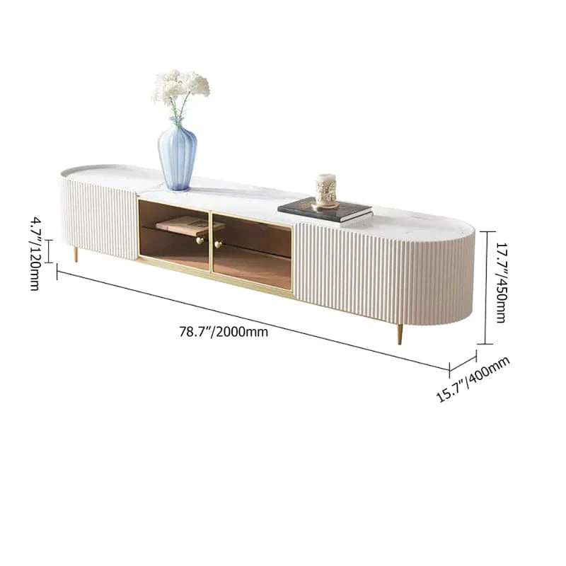 Modern Oval TV Stand with Storage & Glass Doors in White for TV Up to 85 Inch