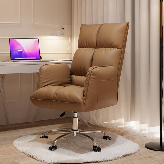 Modern PU Leather Task Chair Upholstered Swivel Office Chair Height Adjustable