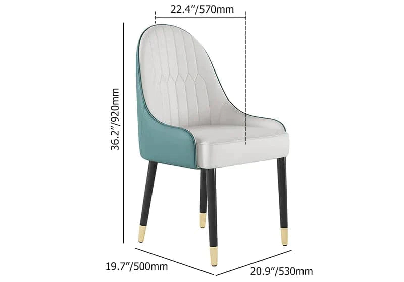 Modern PU Leather (Set of 2) Dining Chairs in White & Green with Metal Legs