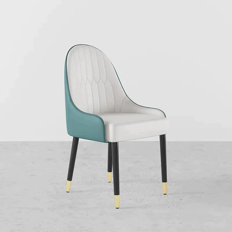 Modern PU Leather (Set of 2) Dining Chairs in White & Green with Metal Legs