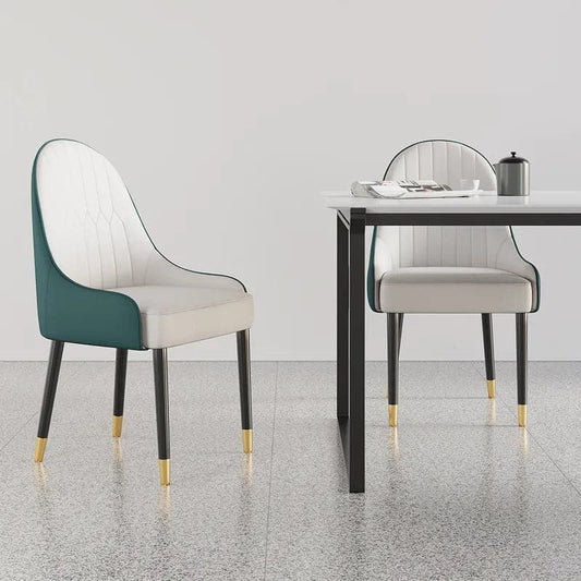 Modern PU Leather (Set of 2) Dining Chairs in White & Green with Metal Legs