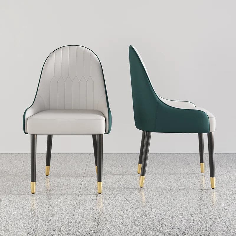 Modern PU Leather (Set of 2) Dining Chairs in White & Green with Metal Legs