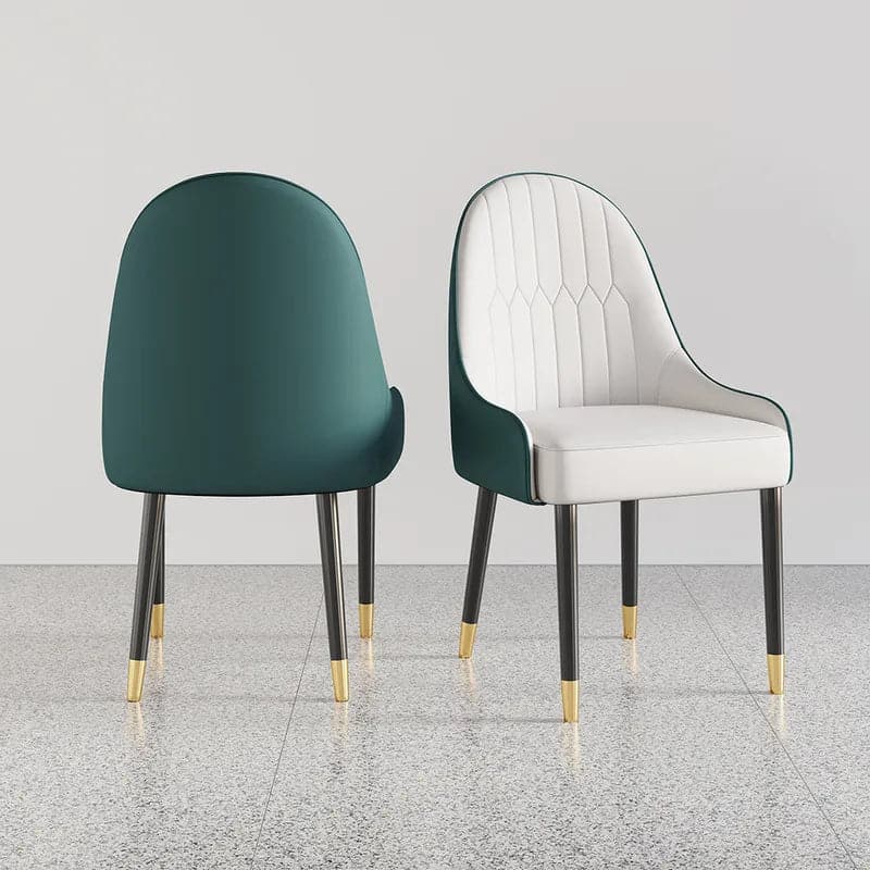 Modern PU Leather (Set of 2) Dining Chairs in White & Green with Metal Legs